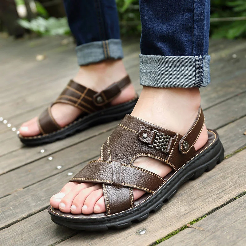 2024 Mens Sandals Nonslip Genuine Leather Soft Slippers Flat For Casual Shoes Sandalias MSA501 240520