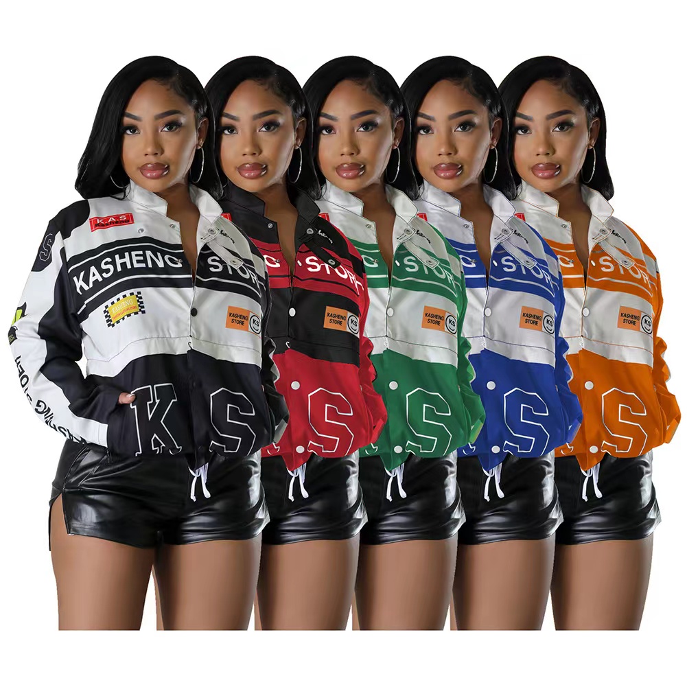 Fashion jacket new women jackets short cloth long sleeve letter printed designer jacket hip hop cool clothing high waist Windbreaker outdoor wear Moto