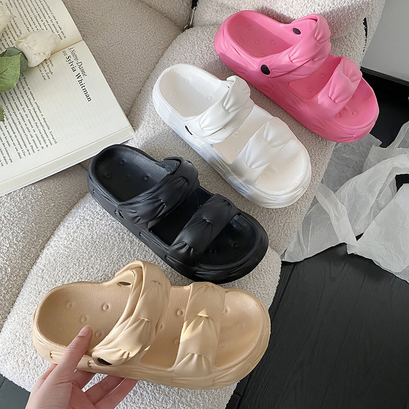 EVA soled thick new Summer women's sandals with double straps for external wear soft and comfortable non slip sponge bottom slippers Lhshoe comta