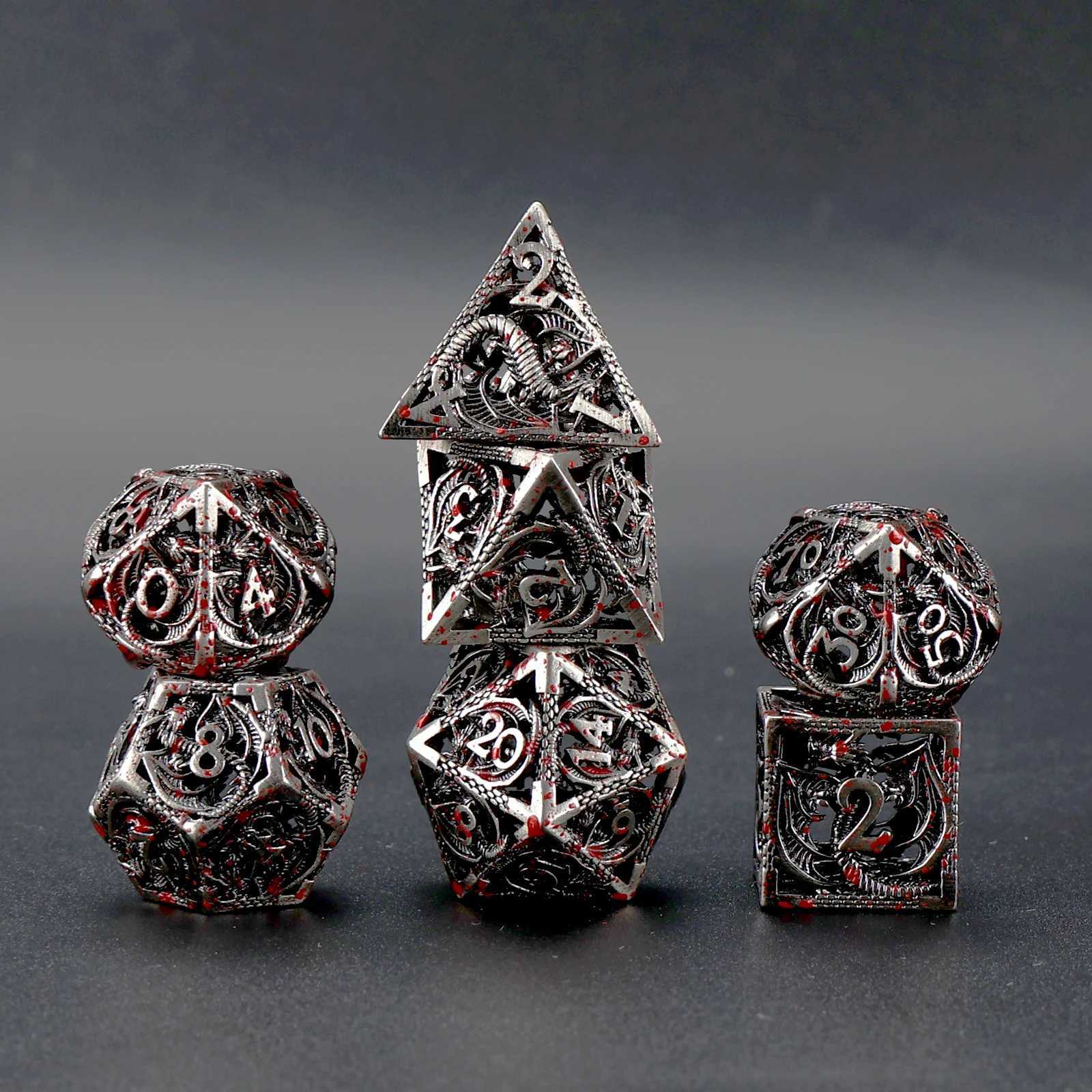 Dice Games Hollow Metal DND Dice 7Pcs Set for Dungeons and Dragons RPG Magic The GatheringD And D Game Dice With Box D D Accesories S2453109