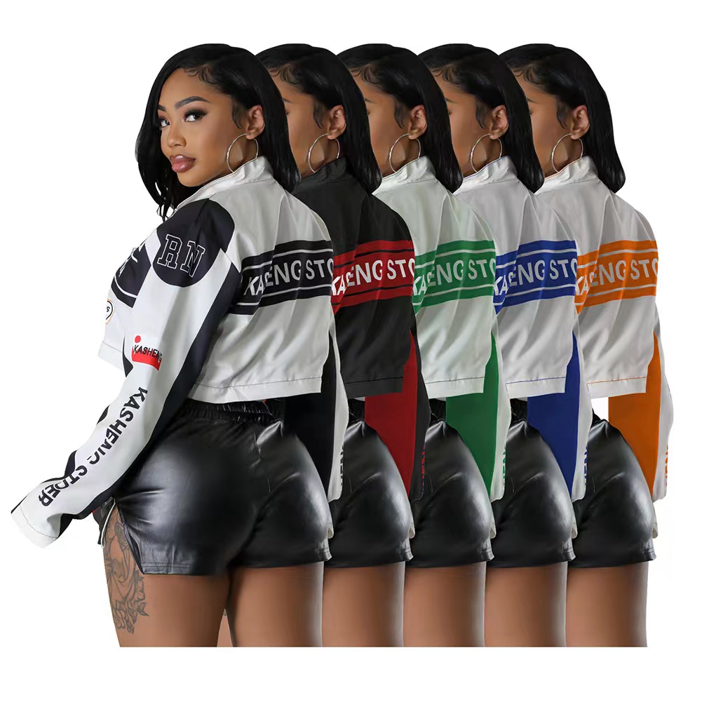Fashion jacket new women jackets short cloth long sleeve letter printed designer jacket hip hop cool clothing high waist Windbreaker outdoor wear Moto