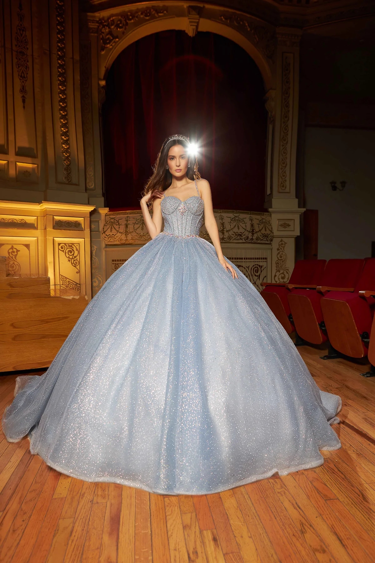 Sky Blue Mexican Quinceanera Dresses Ball Gown Spaghetti Straps Sparkly Beaded Puffy Charro Sweet 16 Dresses 15 Anos