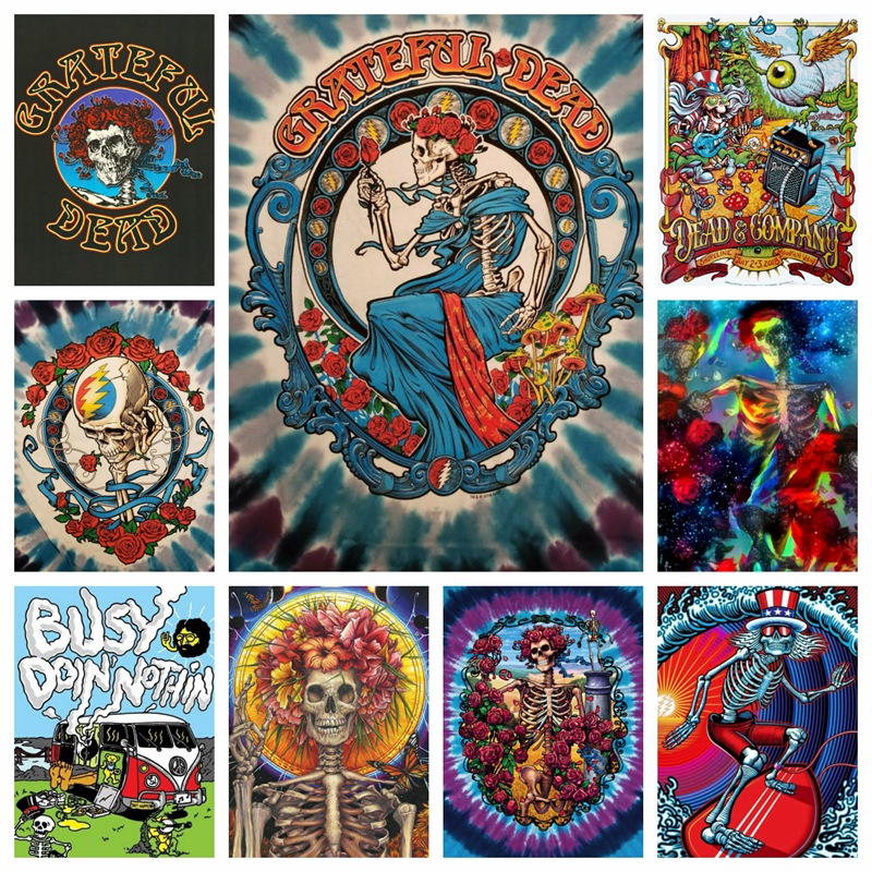 Grateful Dead Skull 5D DIY Full Diamond Painting Embroidery Rose Rock Band Art Cross Stitch Mosaic Rhinestones Hobby Home Decor
