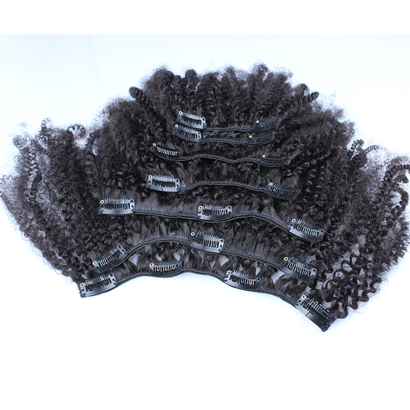 Afro Kinky Curly Clip In Human Hair Extensions Natural Black 7pieces/set 8pcs/set 120Grams