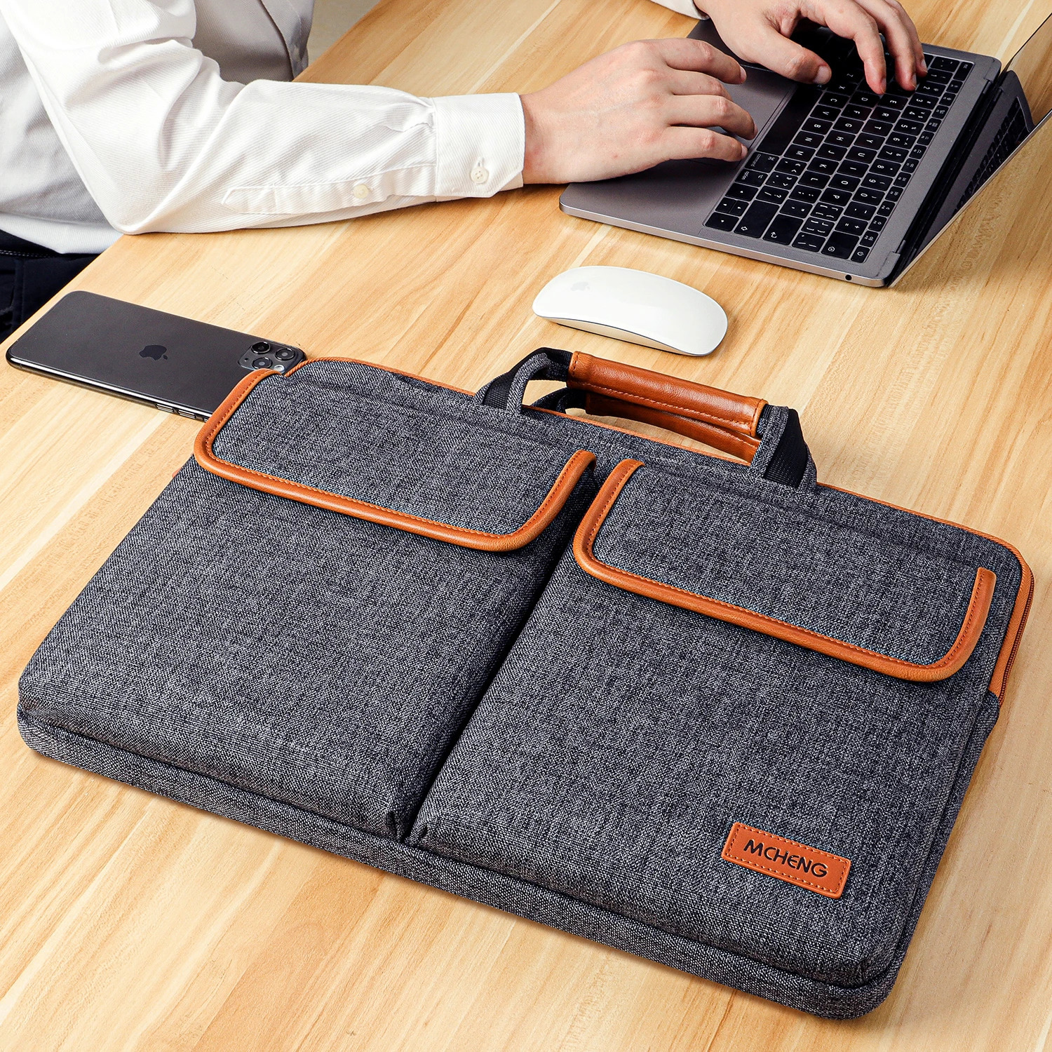 MCHENG 10131415617.3 Inch Multi Pocket Large Capacity Laptop Briefcase Shoulder Messenger Bag 240528