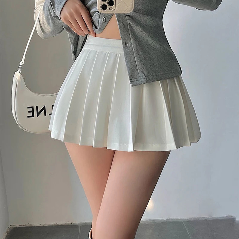 ZOKI Pleated Skirt with Short Sexy High Waist Irregular White Black Aline Gyaru Tennis extreme Mini School 240513