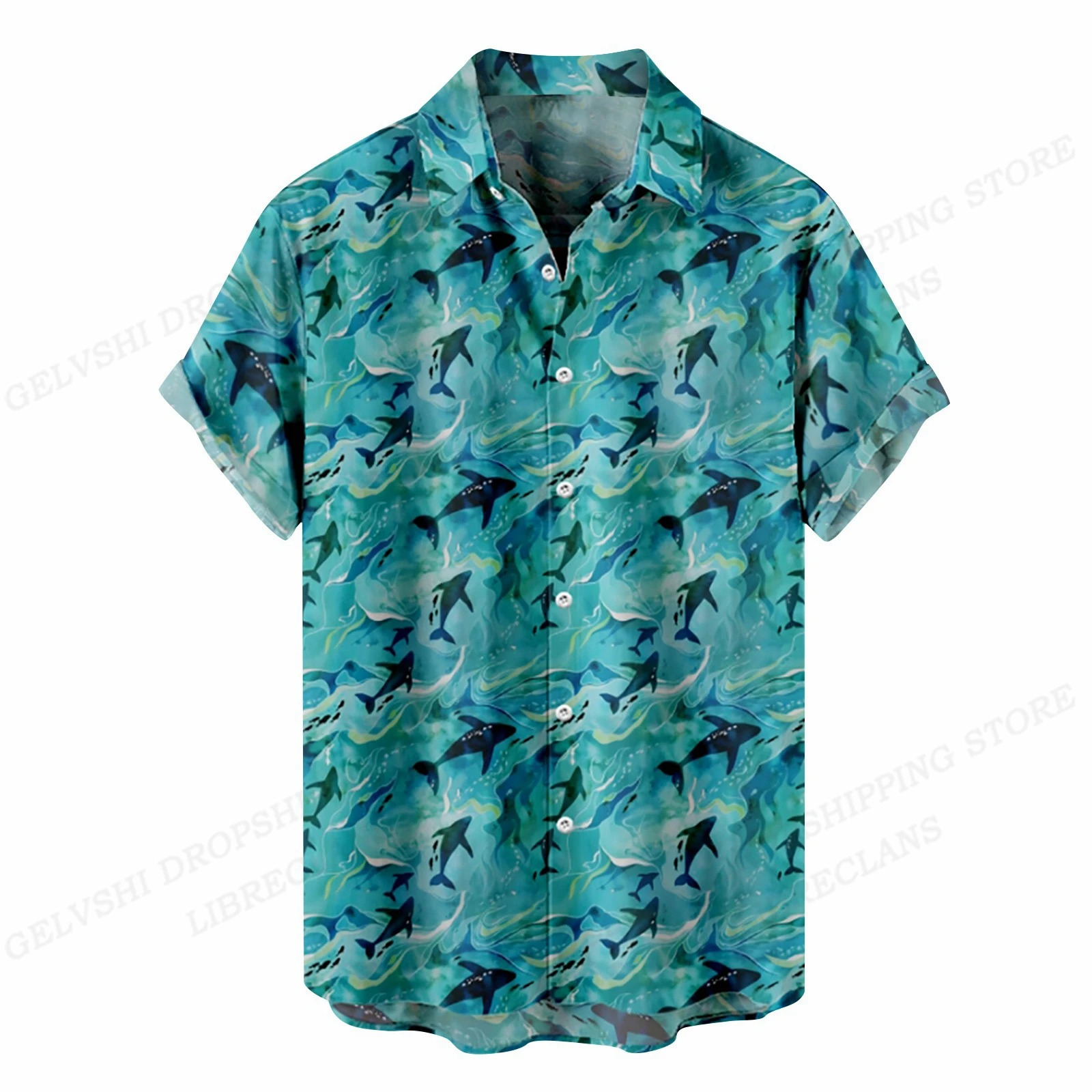 Summer Hawaiian Shirts Fish Printed Shirt Men Women Fashion Short Sleeve Blouse Mens Vocation Lapel Shirts Beach Camisas Sea 240529