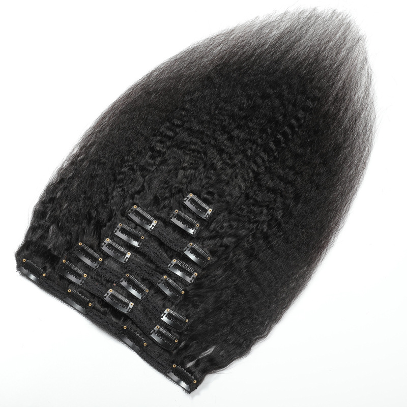 Kinky Straight Clip In Human Hair Extensions Natural Black 7pieces/set 8pcs/set 120Grams