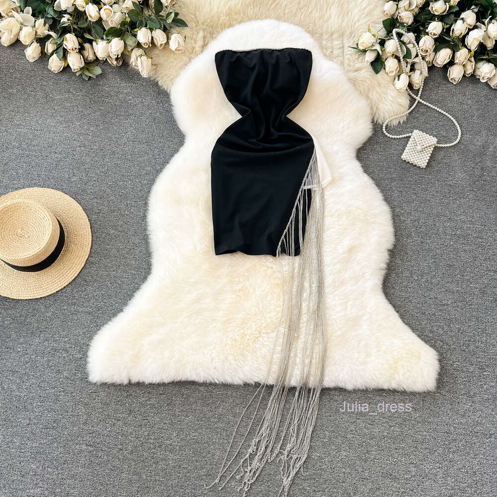 Pure desire dress womens design sense chain tassel strapless sexy dress high-end light luxury niche socialite style dress