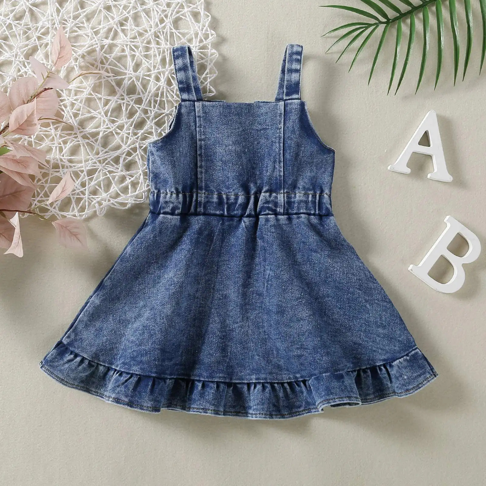 Infant Girls Four Seasons Halter Casual Retro Elegant Denim Dress Simple Lady Wind For 0-2 Years Old Baby 240531