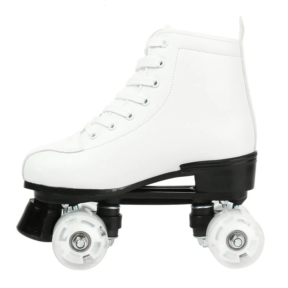 Women White PU Leather Roller Skates Skating Shoes Sliding Inline Quad Sneakers Training Europe Size 4 Wheels Flash Wheel 240528