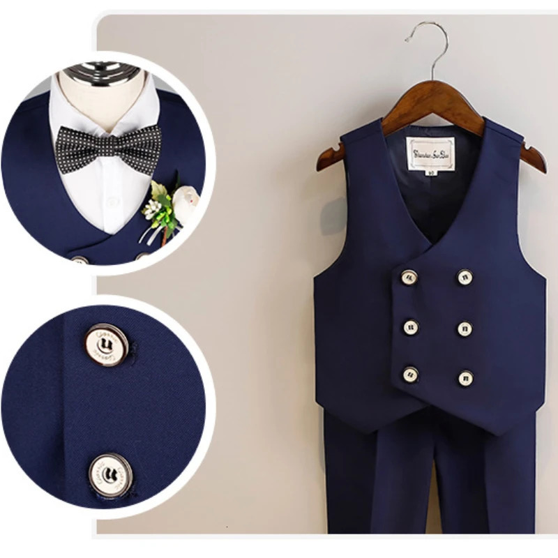Suit for Boys Fashion Double Breasted Black Flower Child Wedding Performance Outfits 4 6 8 10 Y Kids School Uniform Blazers Set 240531