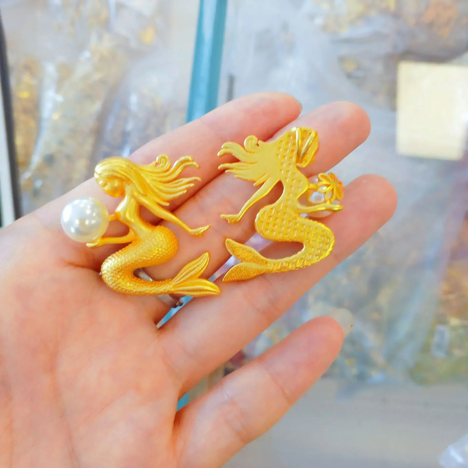 High quality womens fashion trend 24k necklace pearl mermaid pendant 999 gold necklace pure gold AU750 240528