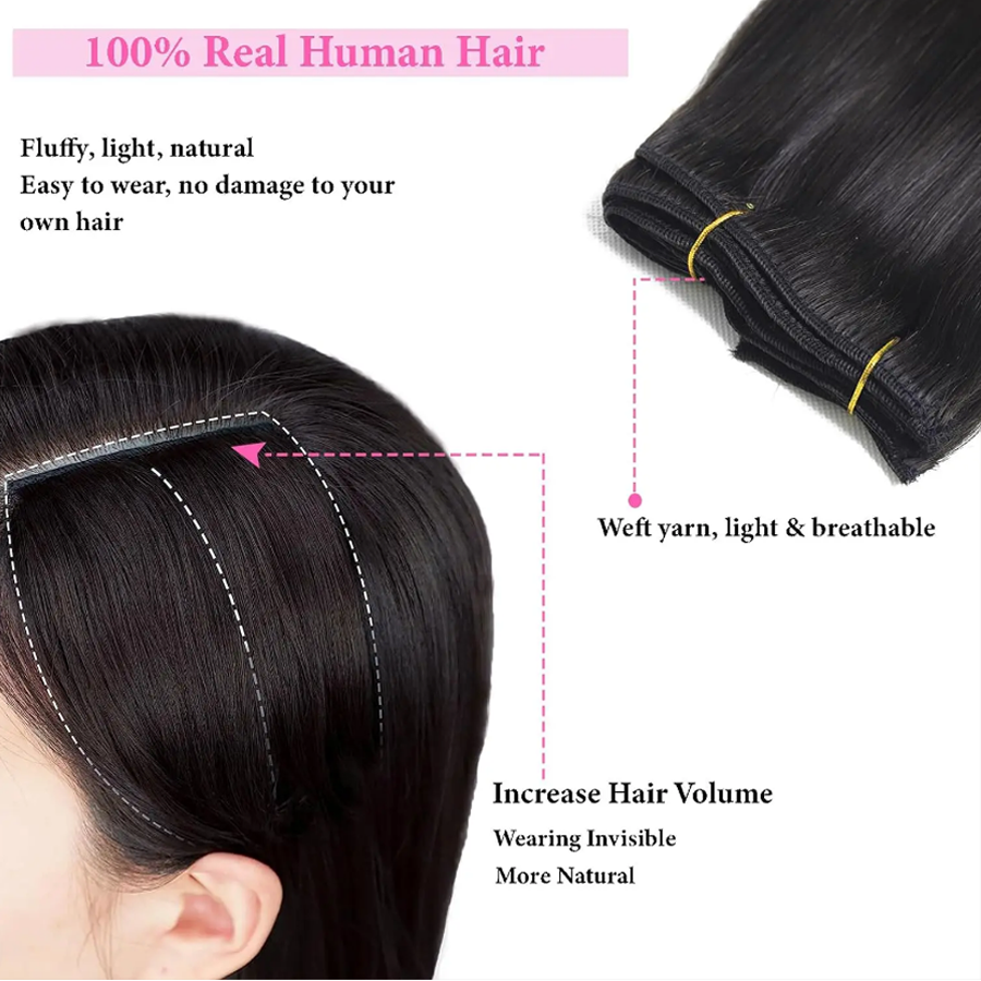 Extra Thick Double Weft Clip In Hair Extensions Remy Human Hair Extensions Natural Black Off Black 8pcs Full Head Weave 14 16 18 20 22 24 26 inch