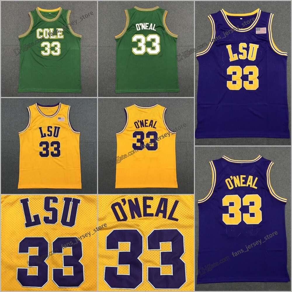 Mens LSU Tigers College Basketball Jersey 33 Shaq Oneal Purple Yellow Shaquille Green Jerseys Ed Men Shirts