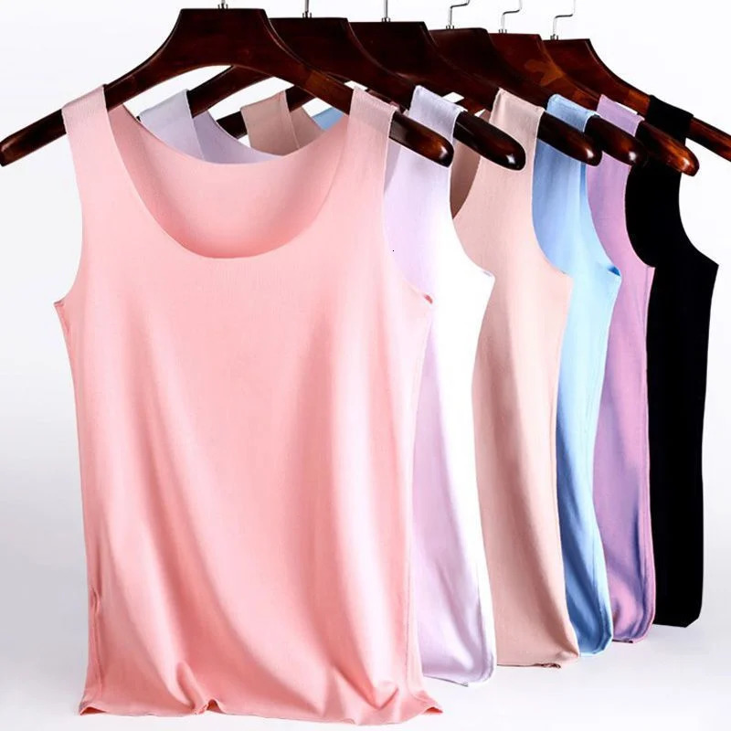 Women Summer Tight fit No trace Tanks Camis Vest Fashion Casual Sleeveless Ladies Street Tops Tees sweet Bra B3192 240527