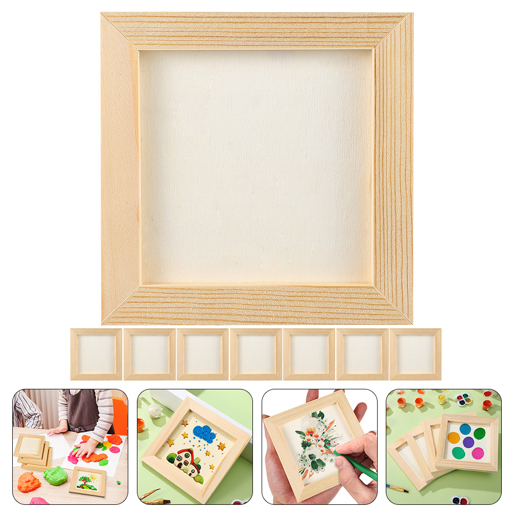 5pcs15cm / 8Pcs 12cm Hand Decor Clay Picture Frame Photo Wood Frames Blank DIY Wooden Slush Craft Child H260306
