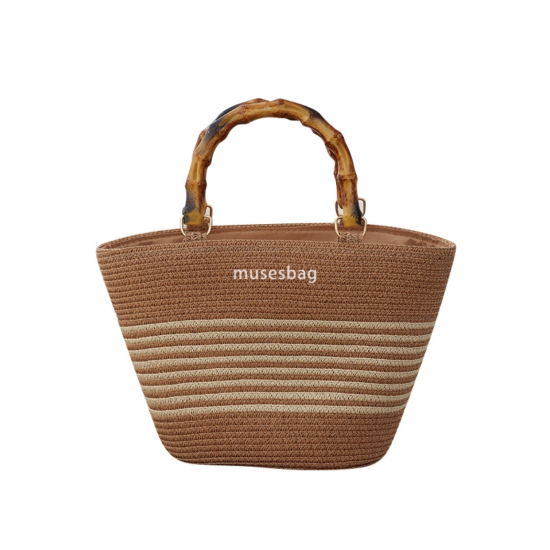 Elegant Women High Quality Popular Practical Multi functional Woven Bag New Fashion Tote Bag Spliced One Shoulder Large Capacity Bamboo Knot Handheld 
