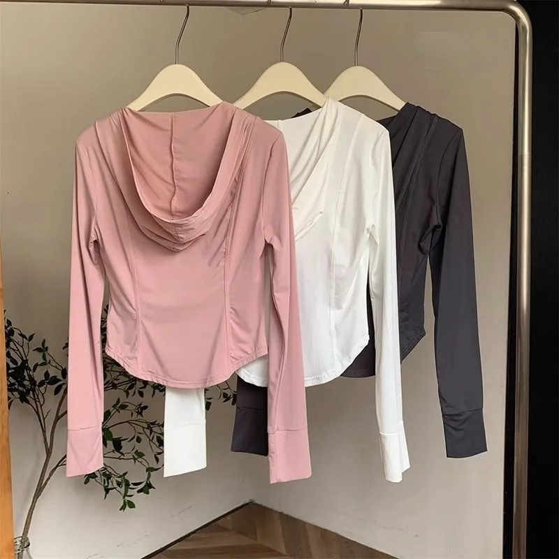 Pink Ice Silk Sunscreen Clothes for Womens Sports Summer Thin Breathable UV Protection Sweatshirts Slimming Short Hooded Top 240531