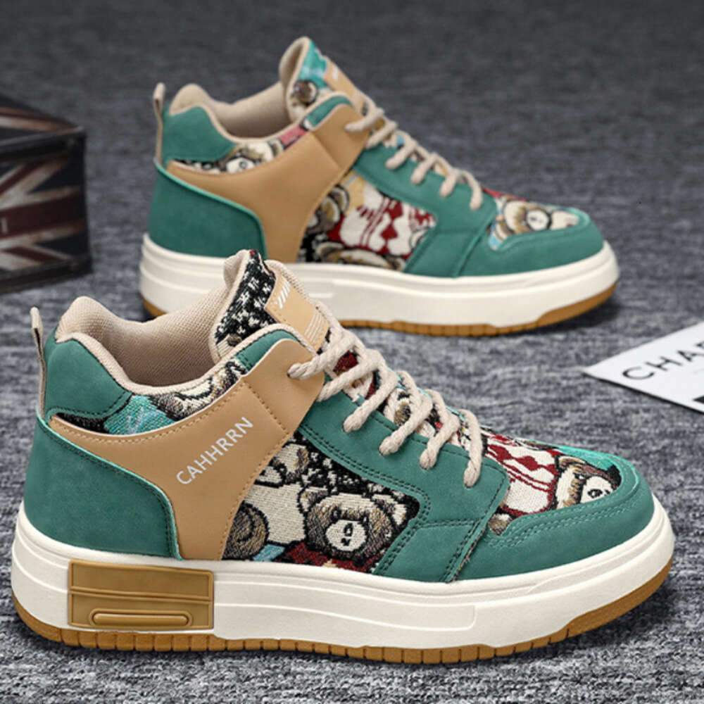 Ddmyoutdoor Men S Casual Thick Soled High Top Sneakers For Men New Male Designer Lovely Bear Canvas Tennis Shoes Tenis Mascuos
