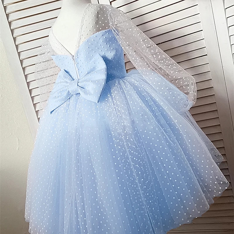 Girls Polka-Dot Dress Elegant Princess Wedding Gown Kids Dresses For Girl Children Birthday Party Tulle Dress 4-10Yrs Vestidos 240531