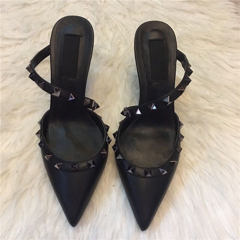 Summer Sandals for Women Designer Heels Shoes 6 8 10cm Thin Heels Full Black Matte Leather Sandals with Dust Bag 34-44