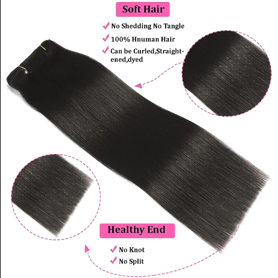 Extra Thick Double Weft Clip In Hair Extensions Remy Human Hair Extensions Natural Black Off Black 8pcs Full Head Weave 14 16 18 20 22 24 26 inch