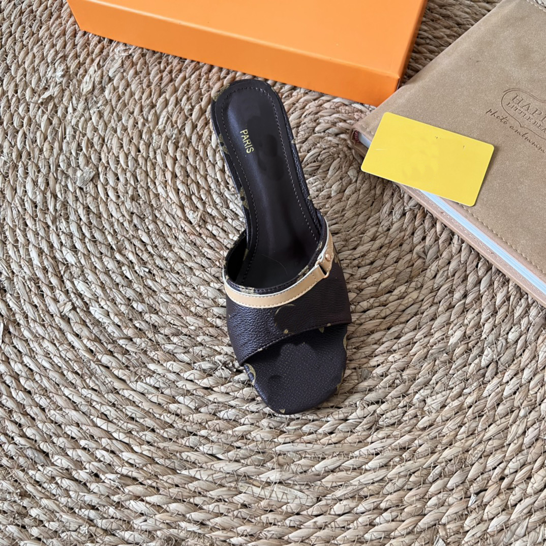 Women Designer High Heel Designer Sandals Slipper Embroidered Printed Stiletto Heels Leather Round Toe Flip-Flops Summer Denim Mule Sandal fashion 2024