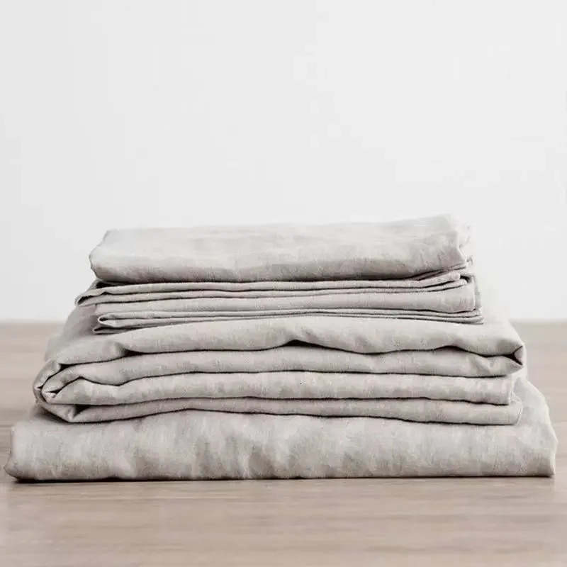 3PCS 100% Washed Linen Sheet Set Natural Flax Bed Sheets 2 Pillowcases Breatherable Soft Farmhouse Bedding Bedsheet Flat 240531
