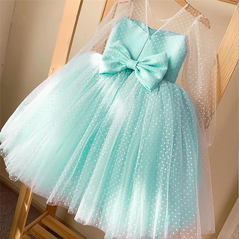Girls Polka-Dot Dress Elegant Princess Wedding Gown Kids Dresses For Girl Children Birthday Party Tulle Dress 4-10Yrs Vestidos 240531
