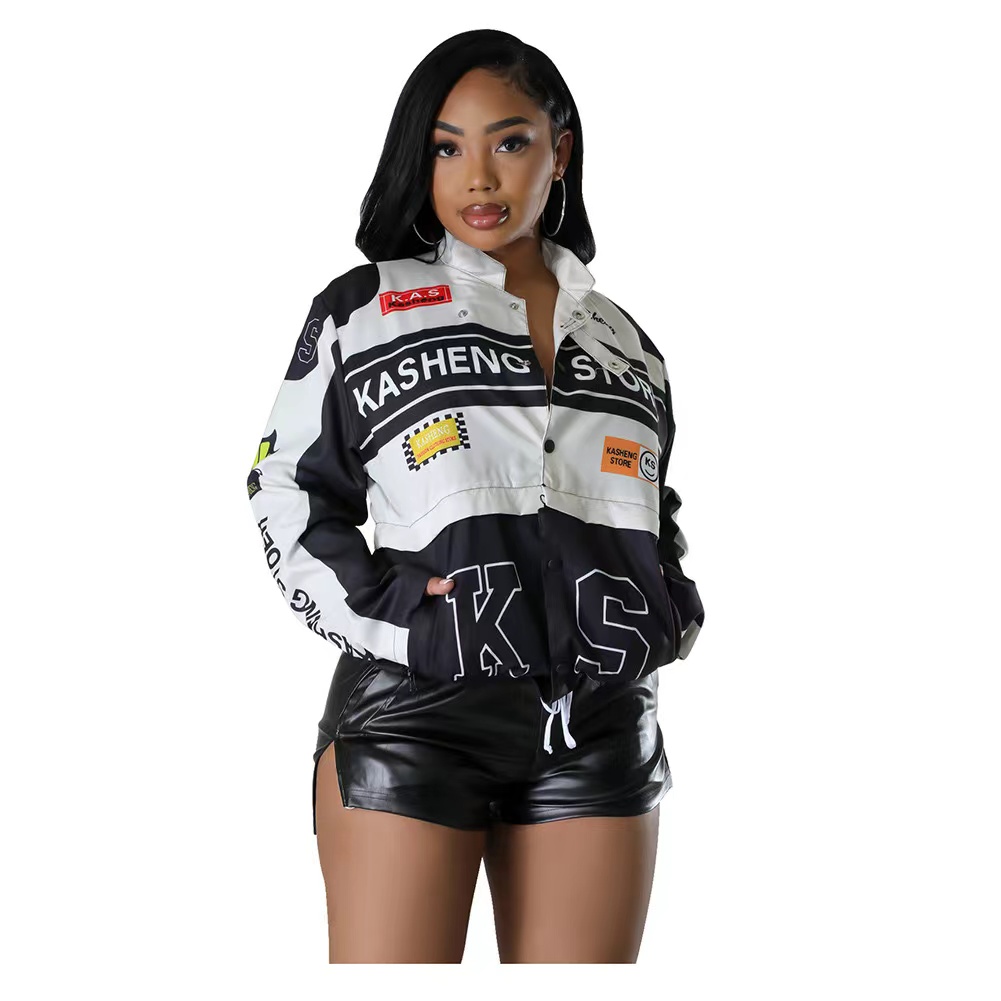 Fashion jacket new women jackets short cloth long sleeve letter printed designer jacket hip hop cool clothing high waist Windbreaker outdoor wear Moto