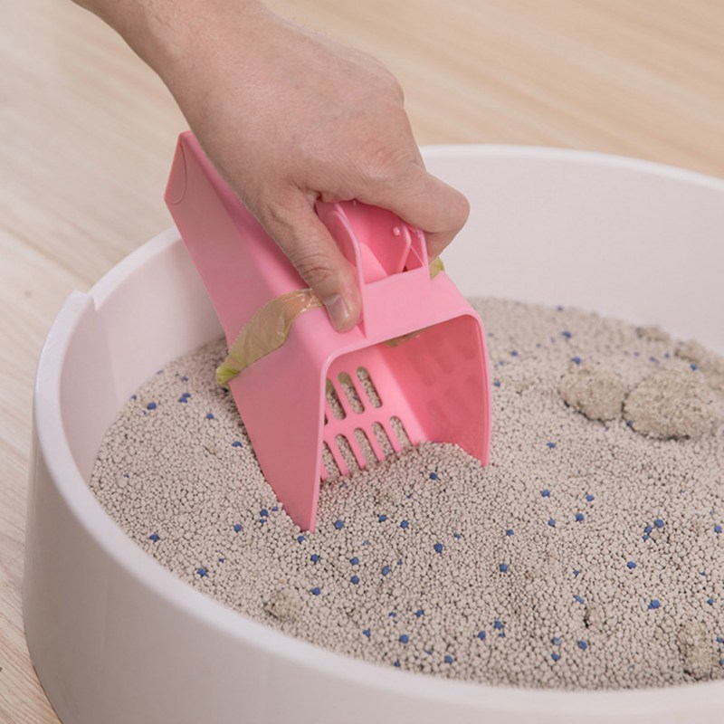 2 In 1 Cat Litter Cleaning Tool Plastic Pets Litter Sifter Scoop System With Extra Waste Bag Holder
