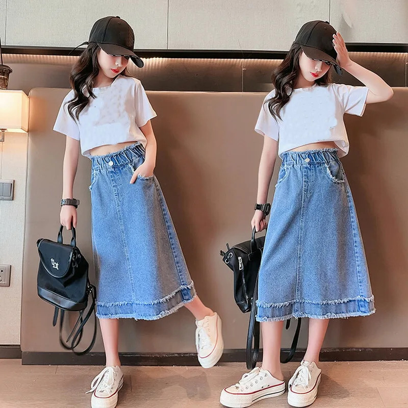 School Girls Denim Skirt Spring Summer Casual Skirt for Children Fashion Teenage Kids Skirt 9 13 14 Years 240531