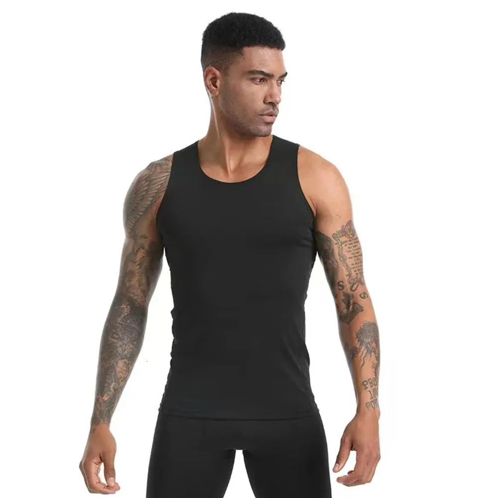 Gym Shirts for Men Sleeveless Tank Tops Workout Absorbent Quickdrying Compression Slimming Shapewear Mens Undershirt 240527