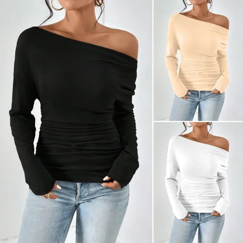 Summer Oversized Sexy Elegant Fashion Casual Womens Clothing Irregular Solid Off the Shoulder Inclined Collar Y2K Tops 240531