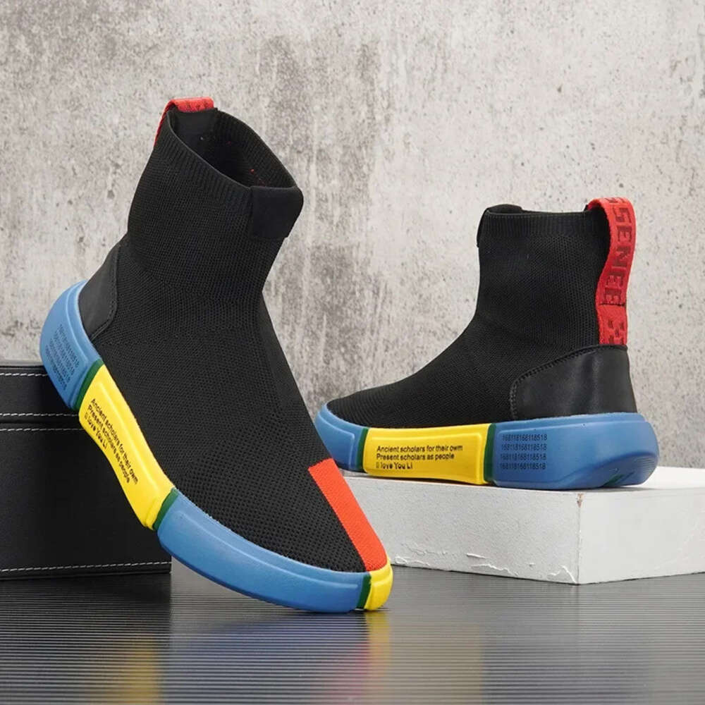Ddmysports New For Men Spring Summer Breathable Knit Casual Sock Mixed Colors Flat Skateboard Shoes Youth Slip On Loafers OUTDOOR