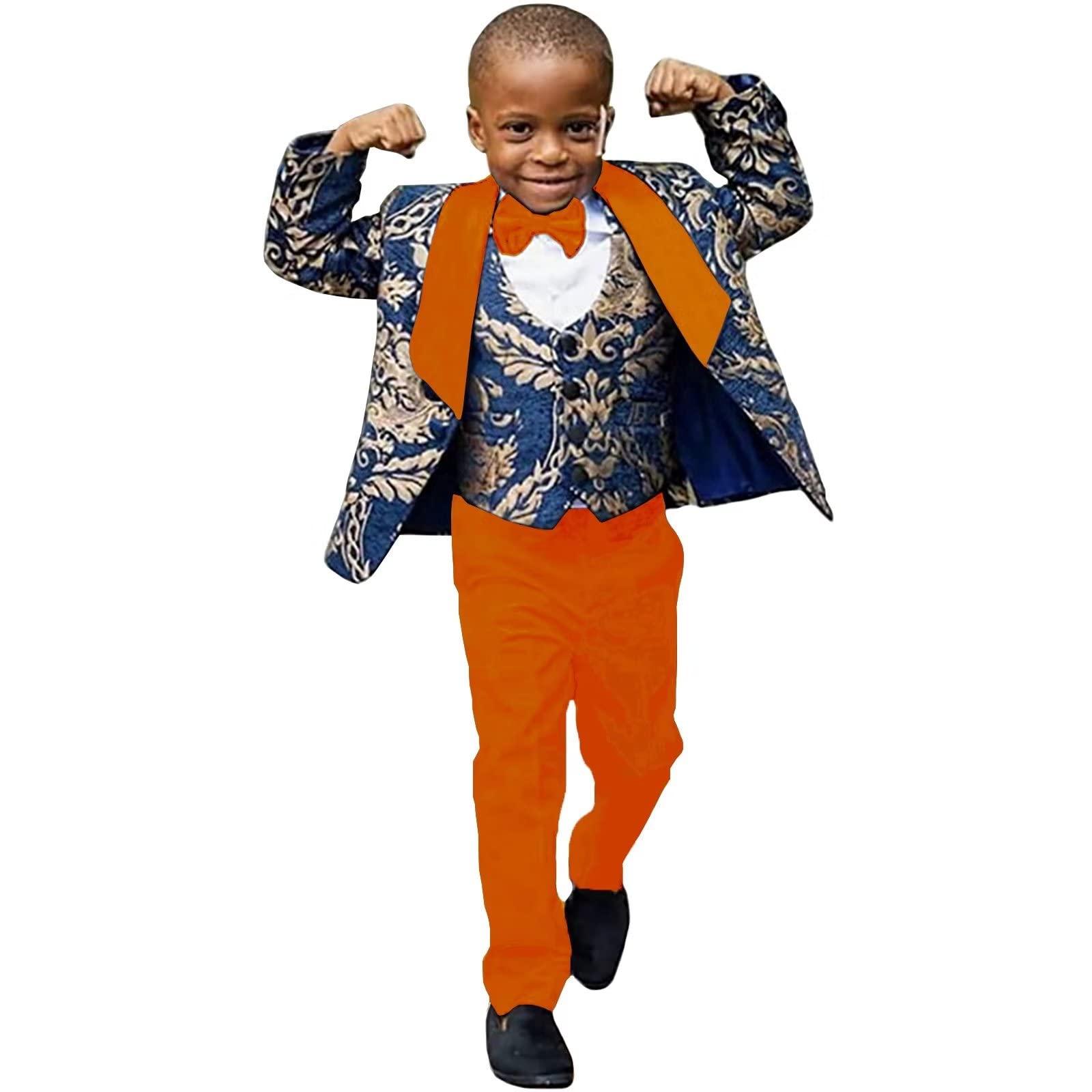Navy Floral Pattern Boy Suits Dinner Tuxedos Little Kids For Wedding Party Prom Birthday Wear 3 Pieces Jacket Pants Vest