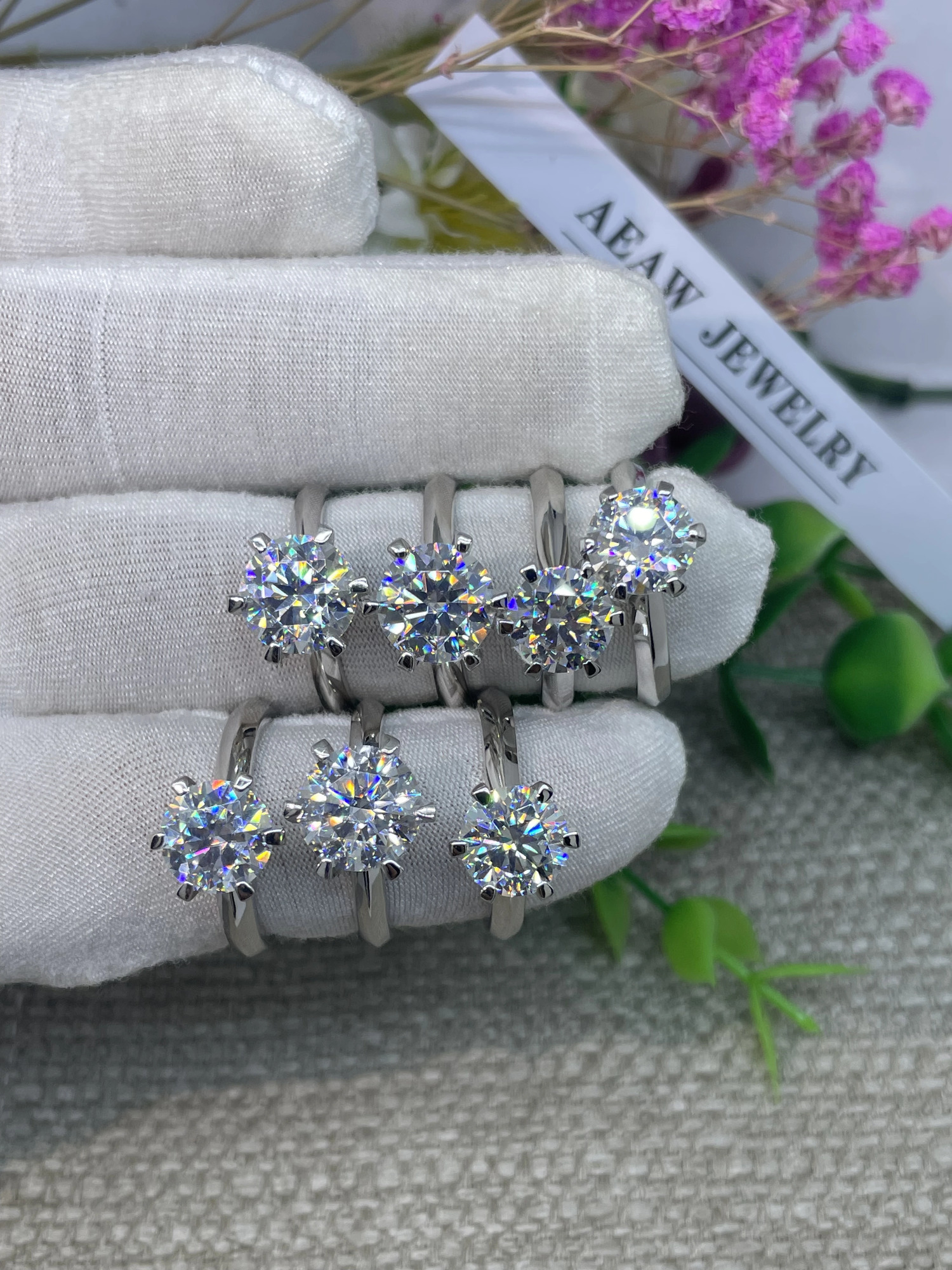 AEAW 1.0ct 3ct 5ct EF Round 18K White Gold Plated 925 Silver Ring Diamond Test Passed Jewelry Woman Girlfriend Gift 240530