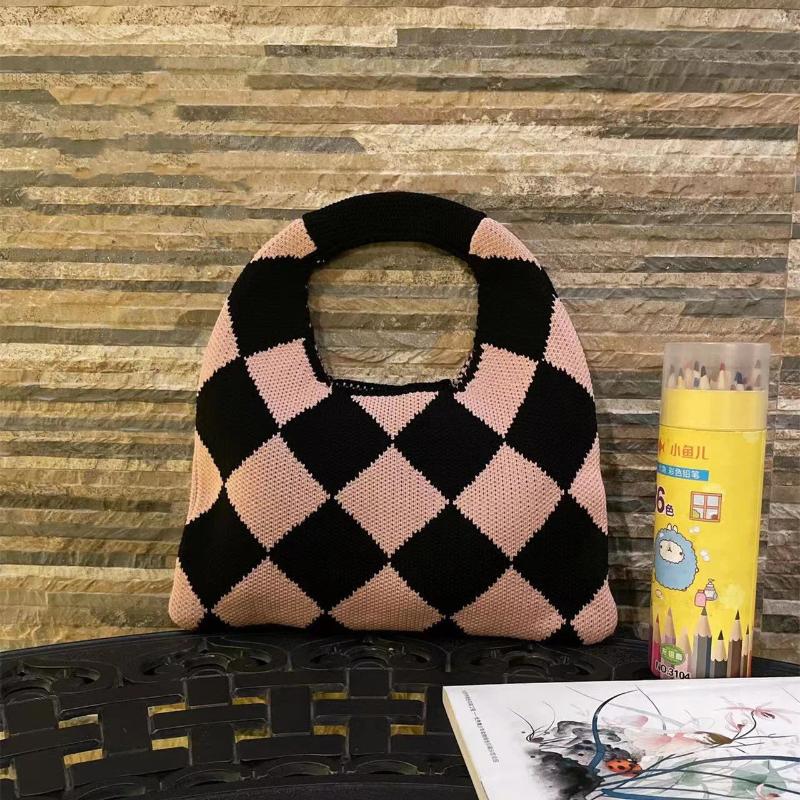 free shipping Evening Bags 2024 Plaid Knitting Women Shoulder Bag Fashion Hollow Out Tote Ladies Female Woven Shopper Wrist Purse Lady Crossbody Handb