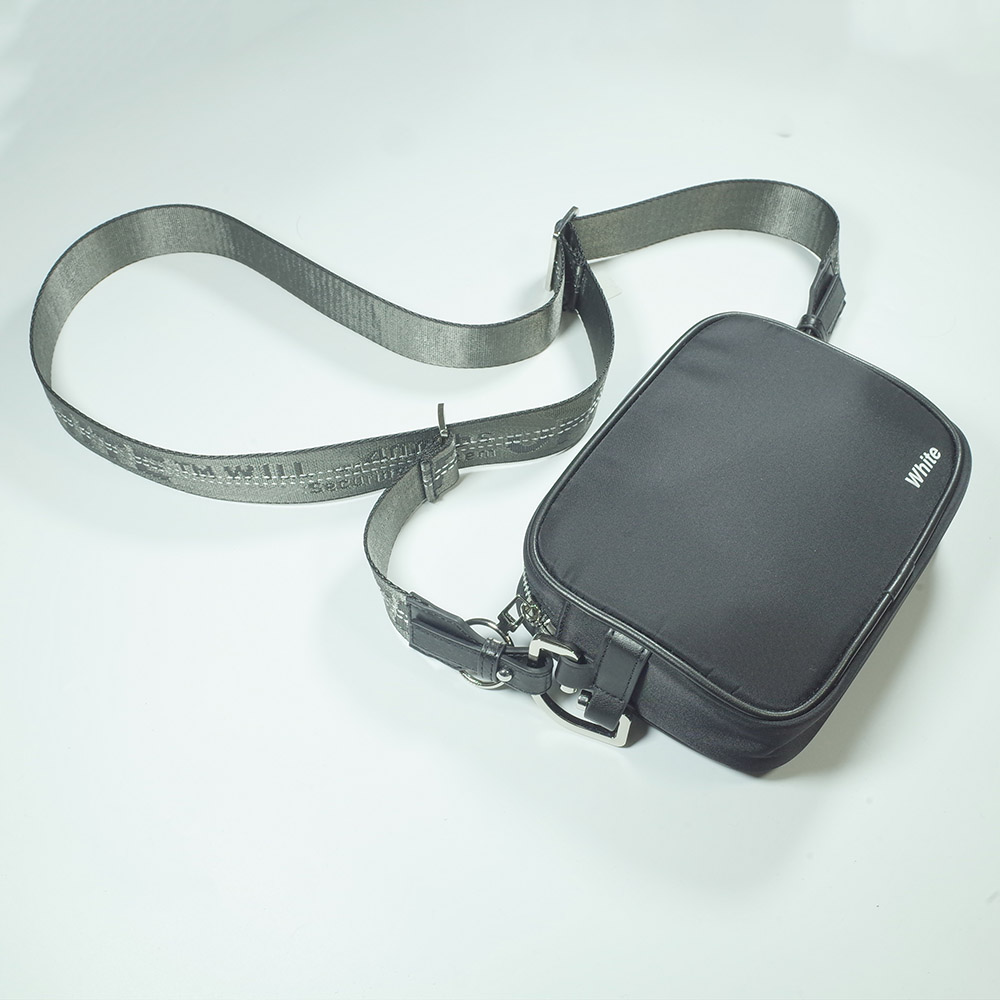 Logo Print Crossbody Bag Black Industrial Strap Shoulder Bag Women Men Side Sling Bag Hype Street Fashion Cross Body Messenger Bag