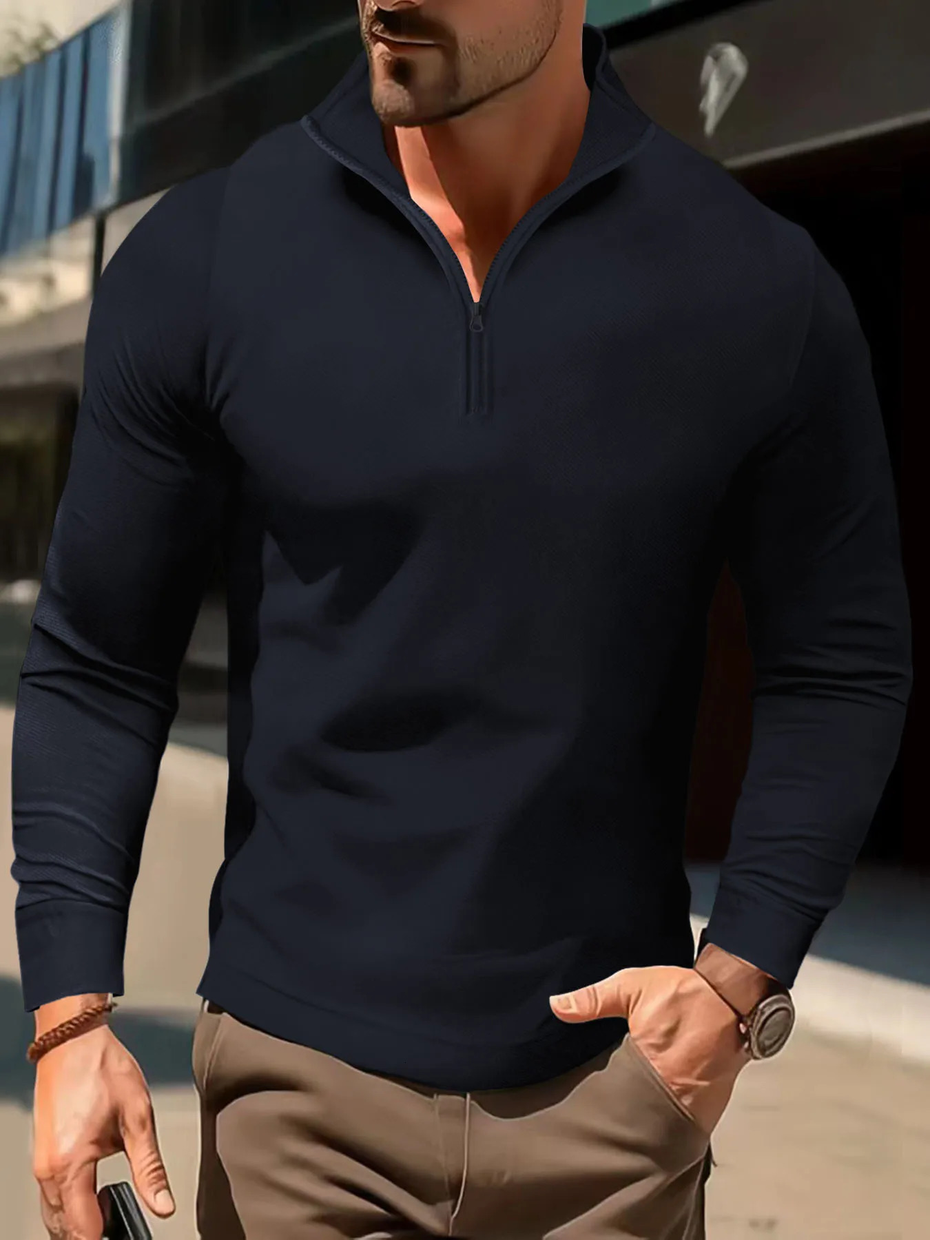 fashion Autumn winter mens longsleeved polo shirt casual plaid Tshirt Waffle antiwrinkle men 240523