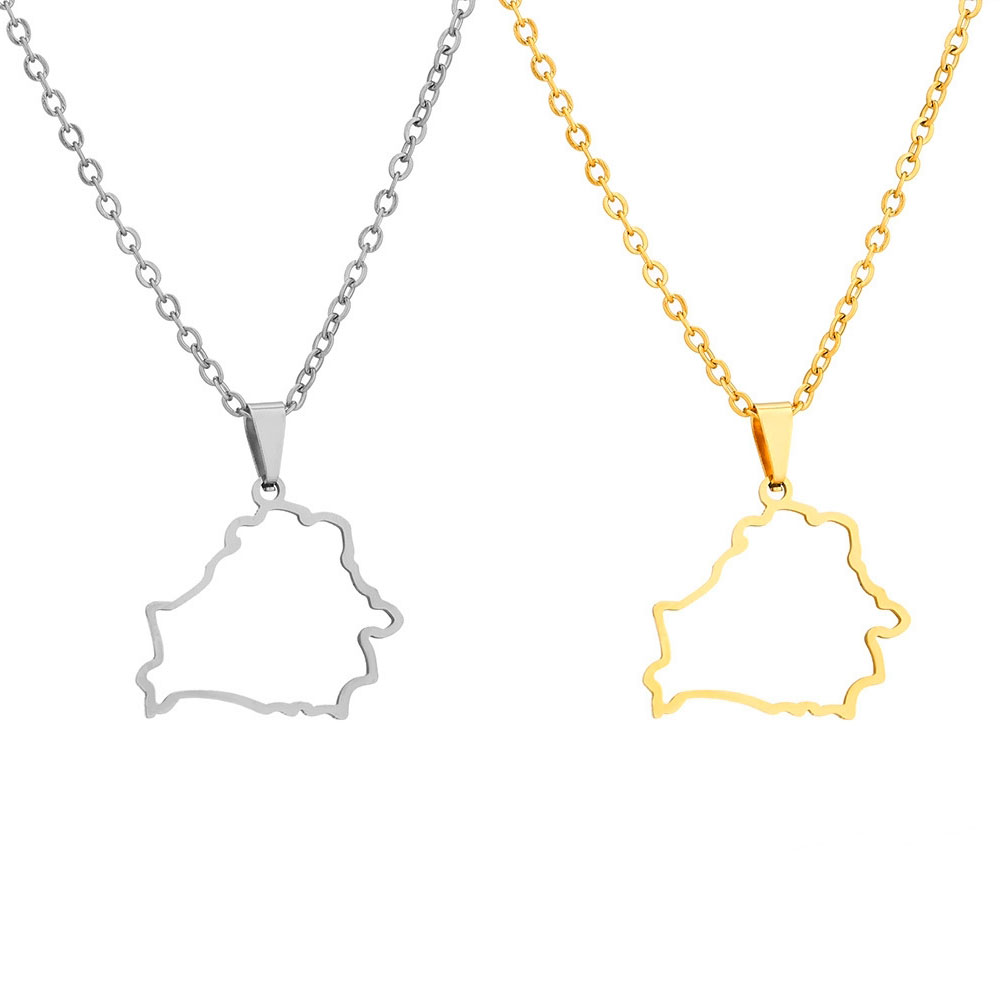 Small Hollow Belarus Map Necklace Stainless Steel Outline Map of Belarus Continent Pendant Collar Choker Women Minimalist Hometown Country Clavicle Ch