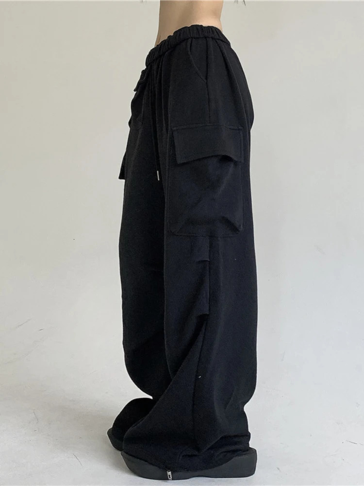 Deeptown Casual Sport Cargo Pants Women Y2k Baggy Pockets Streetwear Sweatpants Joggers Korean Hrajuku Trousers Spring Thin 240530