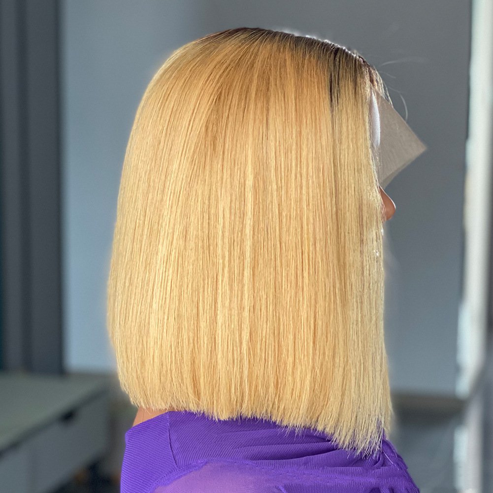 180 %Density Double Drawn Bone Straight Human Hair Wig for Woman 13x4 Top Swiss Lace Smooth and Shiny Blonde Hair Gradient Color 100% Adhesive Free