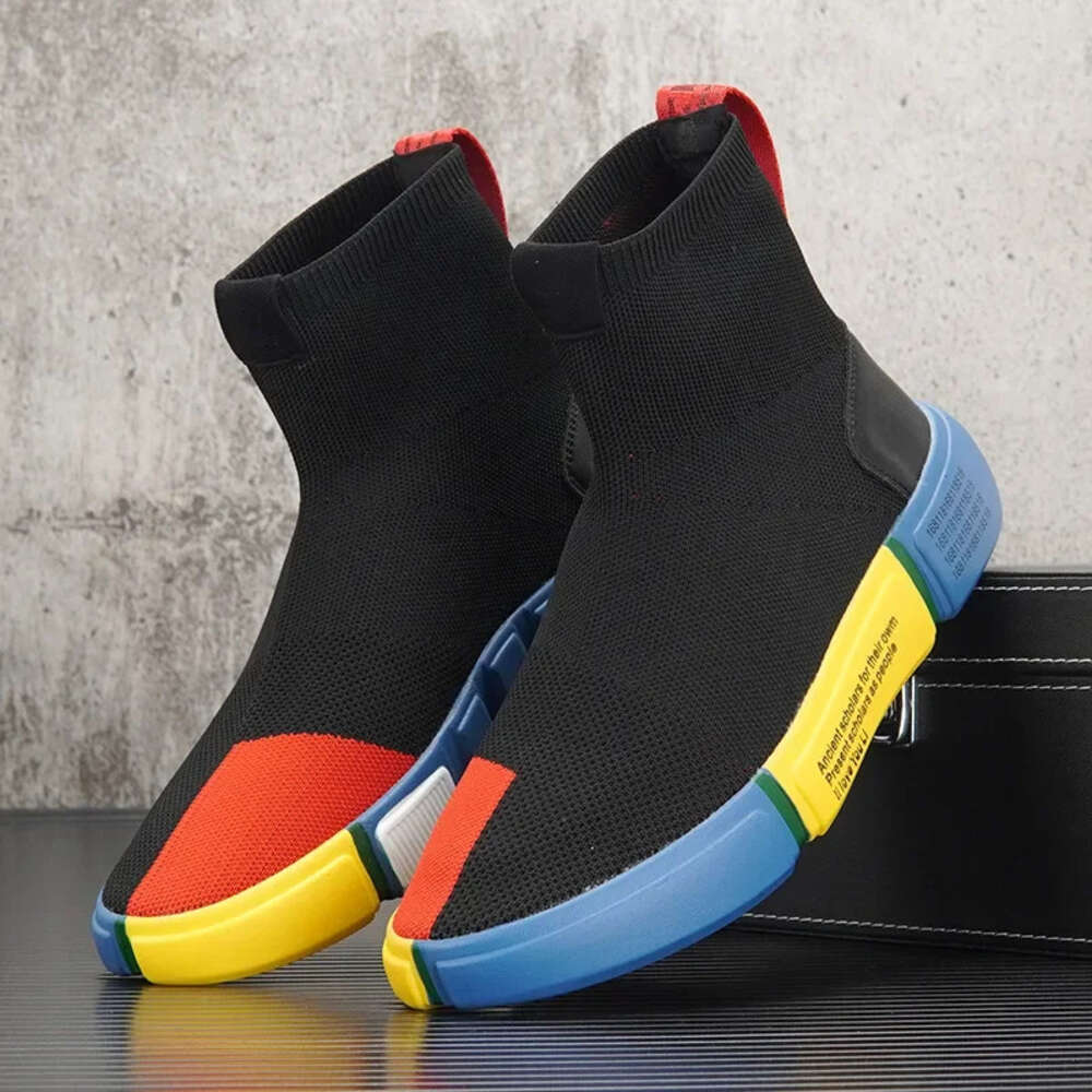 Ddmysports New For Men Spring Summer Breathable Knit Casual Sock Mixed Colors Flat Skateboard Shoes Youth Slip On Loafers OUTDOOR