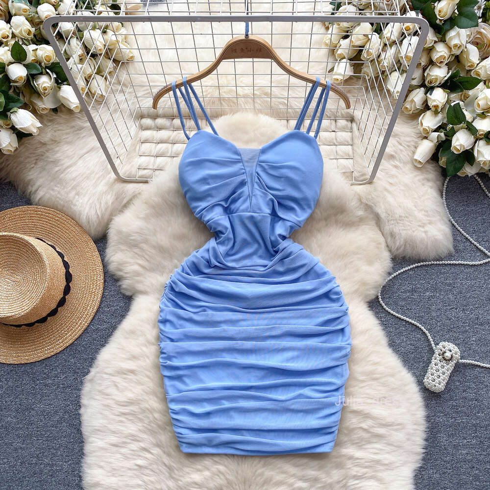 Nightclub womens clothing scheming pleated slim fitting short sexy buttocks wrapped skirt elastic mesh wrapped skirt suspender dress for women