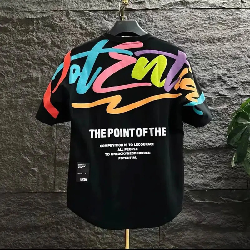 Summer Elegant Fashion Harajuku Slim Fit Ropa Hombre Loose Casual All Match Tshirts O Neck Insert Printed Short Sleeve 240531