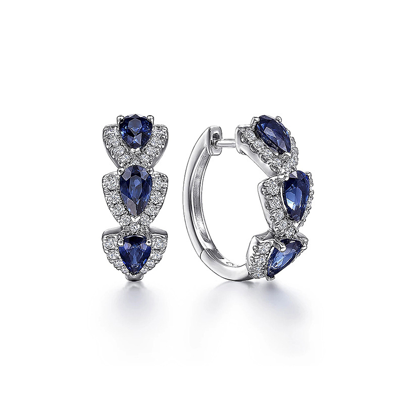 Elegant Clip-On Earrings: Vintage Sterg Sier Water Drop Sapphire CZ Party Jewelry