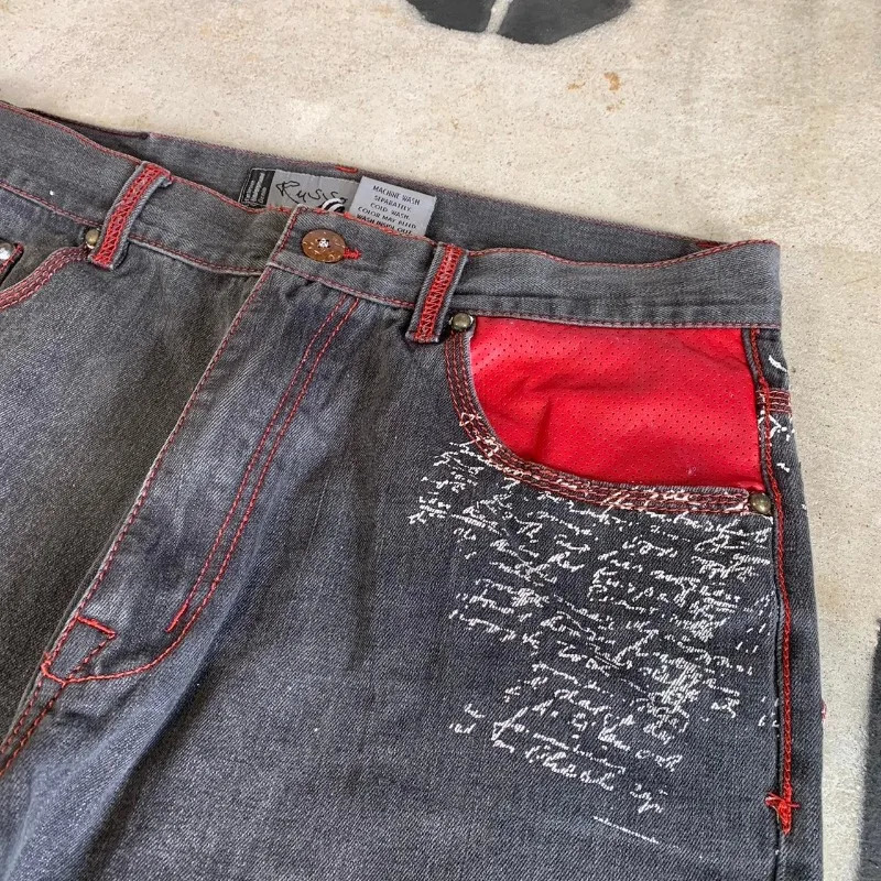 Gothic punk geometric pattern street y2k denim gym shorts for men 2000s American vintage versatile baggy streetwear pant 240531