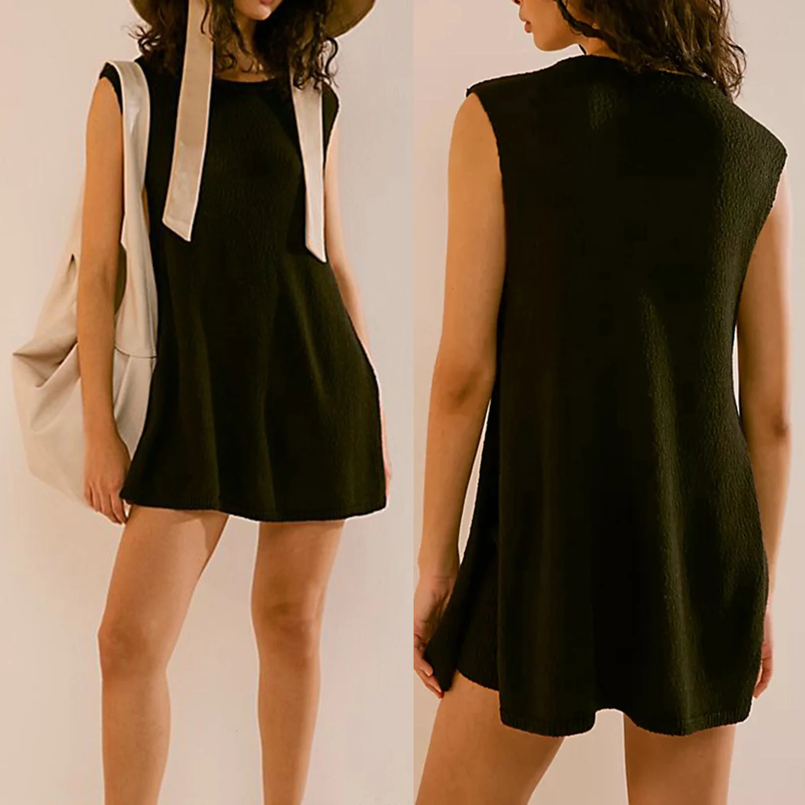 Combhasaki Womens Knitted Set Sleeveless Crew Neck High Slit Pullover Tank Tops with Elastic Waist Skinny Shorts Summer Outfits 240531